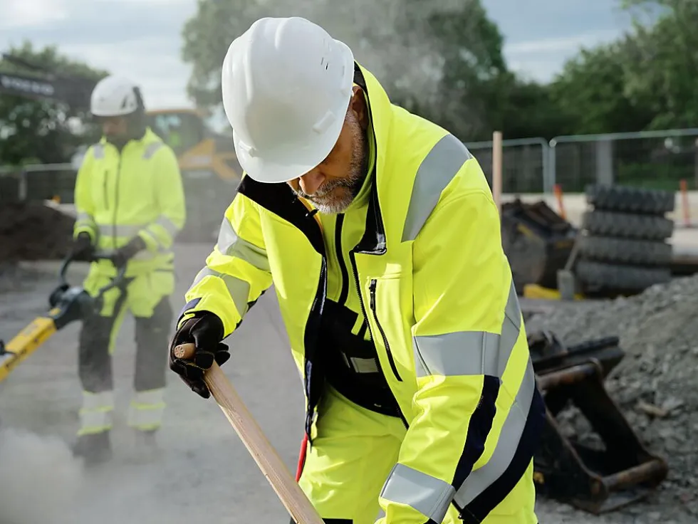Arbeidsbukse high-vis gul/sort str 58