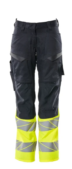 Bukse dame marine/gul 82c46 19678 hi-vis med knelommer stretchpanel