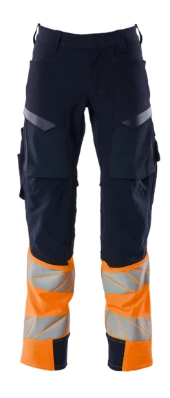 Bukse marine/ora 82c52 19179 hi-vis med knelommer stretch