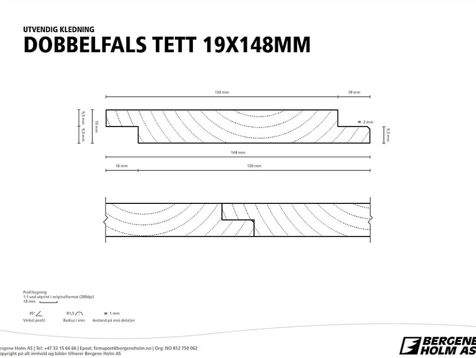 Dobbelfalset panel profilert kledning 19x148 mm grunnet gran