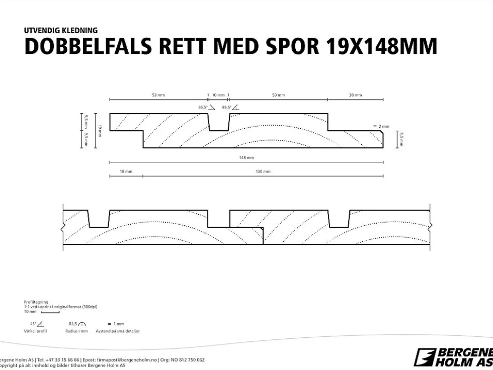 Gran 19x148 df rett spor kl1 profilert kledning bh