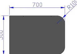 Gulvplate stål sort 500 x 700 mm radie på avrundede hjørner emalje
