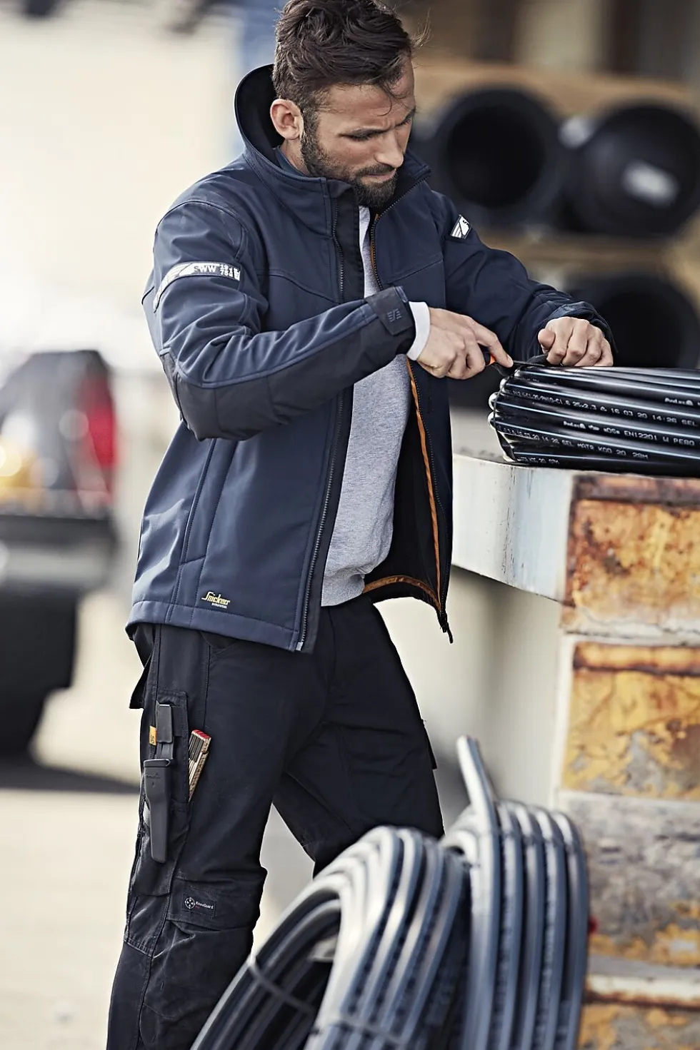 Jakke 1200 Softshell mørkeblå str M Snickers Allroundwork