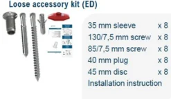 Karmskrue kit yd 7,5/85-130mm 8xskruer/hylser/plugger/disc