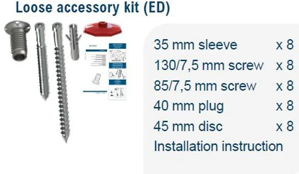 Karmskrue kit yd 7,5/85-130mm 8xskruer/hylser/plugger/disc