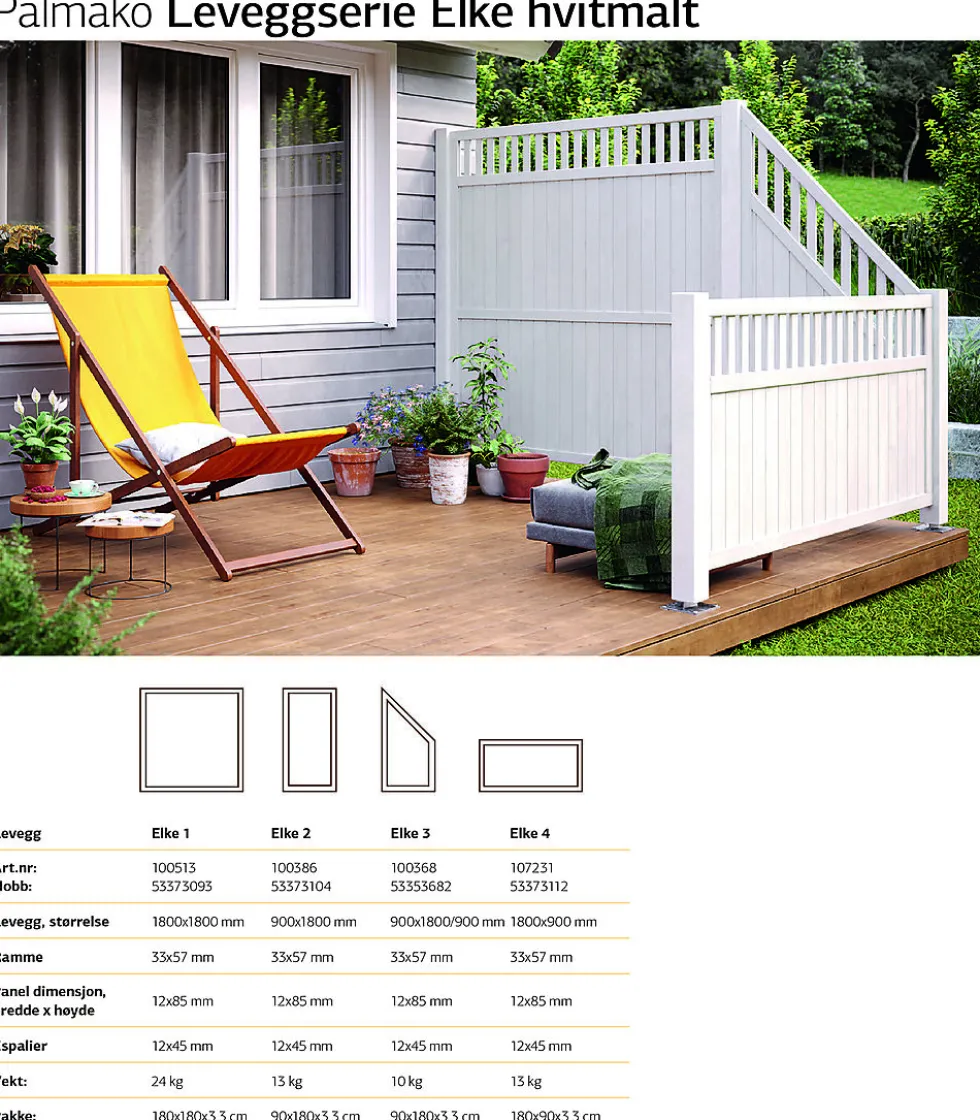 Levegg Elke hvit 3 90x180/90 cm