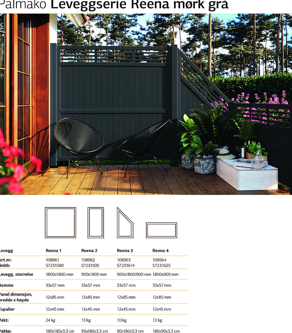 Levegg Reena1 180x180 cm gråmalt