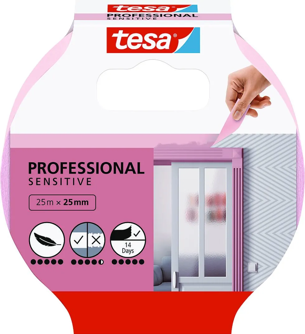 Maskeringstape sensitiv 25 mm x 25 meter rosa
