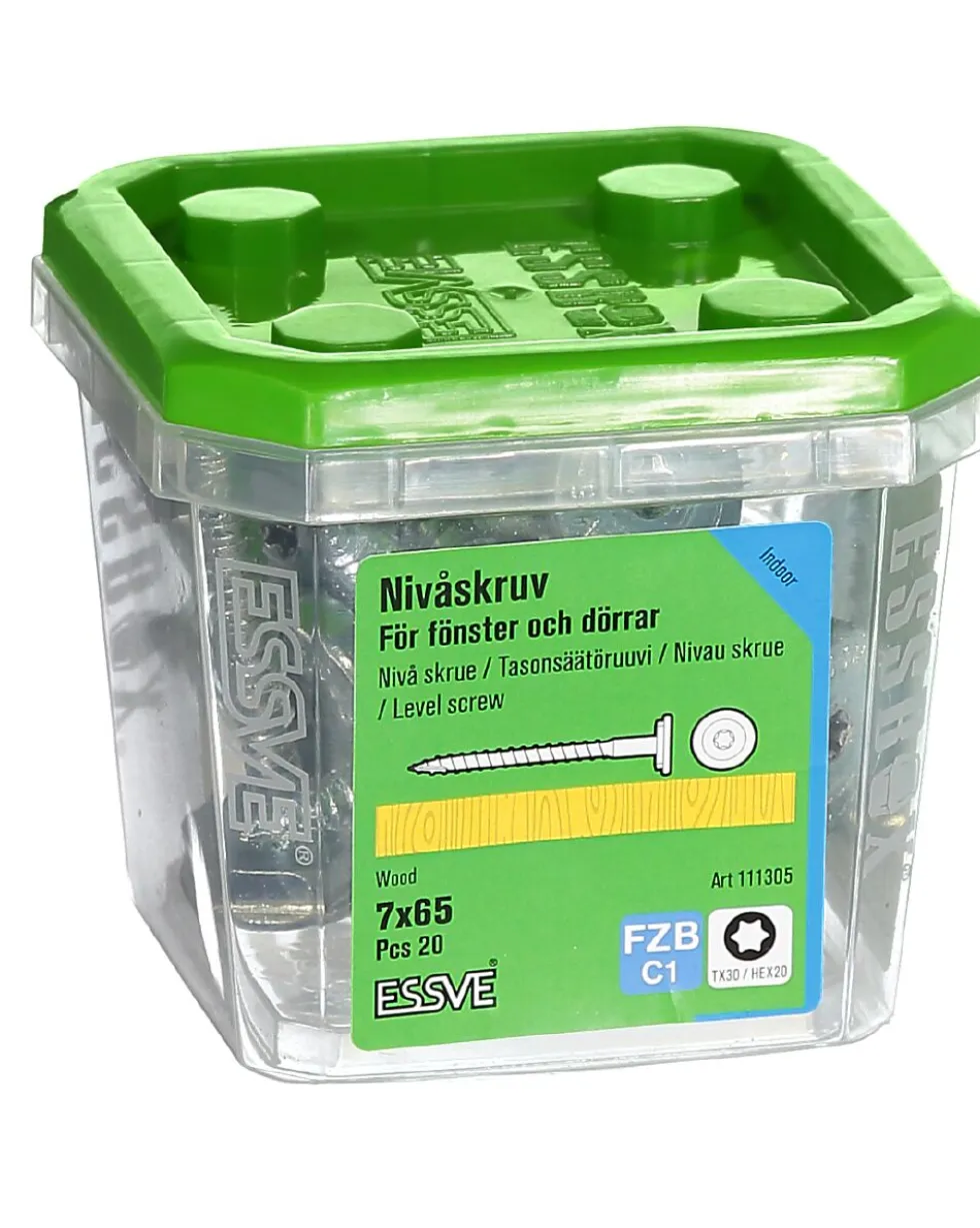 Nivåskrue 7,0x65 tx30 fzb a-20hex20mm sekskantskive for justering