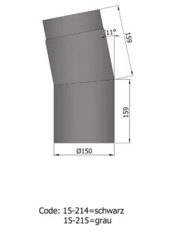 Røykrør vinkel ø150mm 11° kort sort