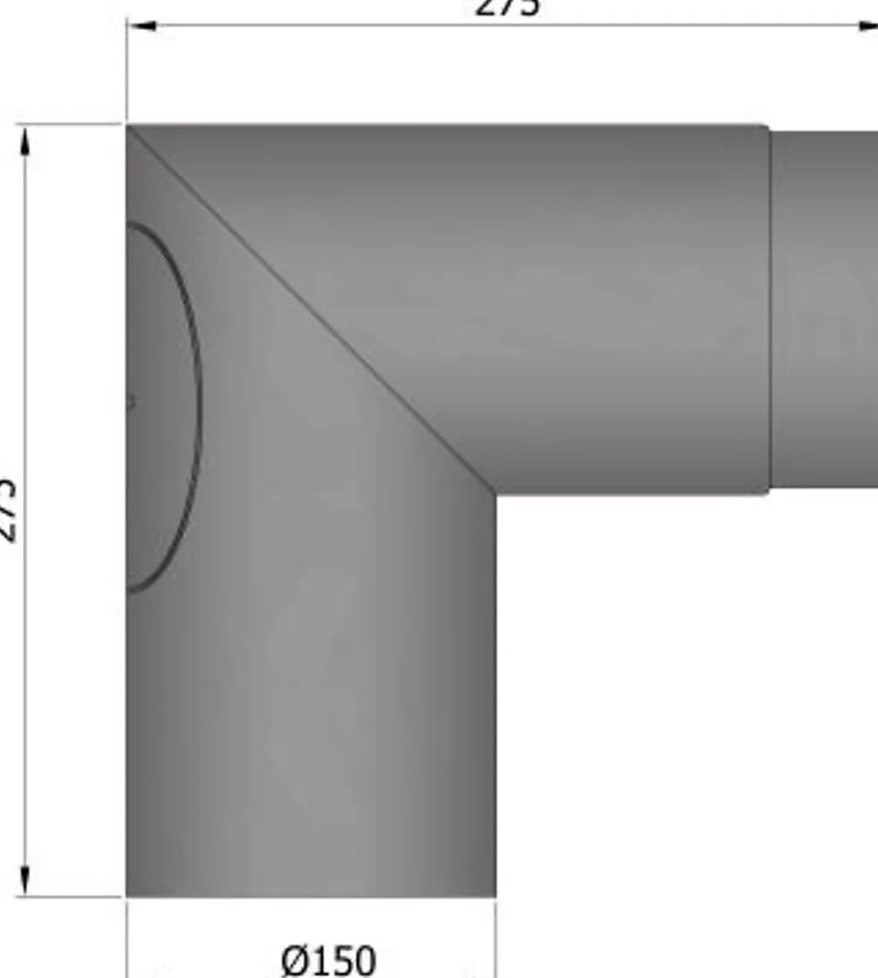 Røykrør vinkel ø150mm 90° sort m/luke