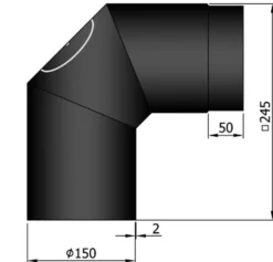 Røykrør vinkel ø150mm 2x45° sort m/luke