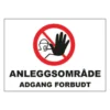 Skilt anleggsområde adg forb 60x40cm 1 mm pvc med refleks