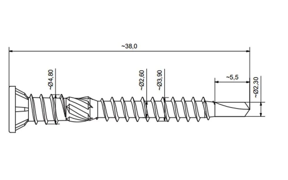 Skrue scr-w universal 3,9x38 250stk til tre, 250 stk umalt