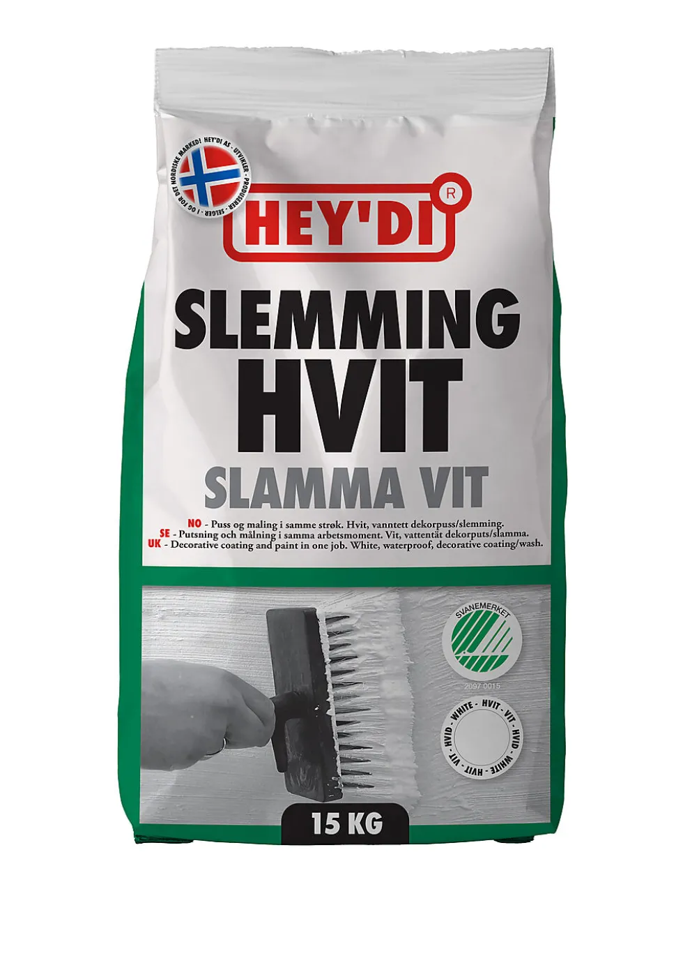 Slemming hvit 15 kg heydi vanntett dekorpuss for mur og betong