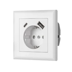 Stikk enkel med jord USB A+C hvit Egant