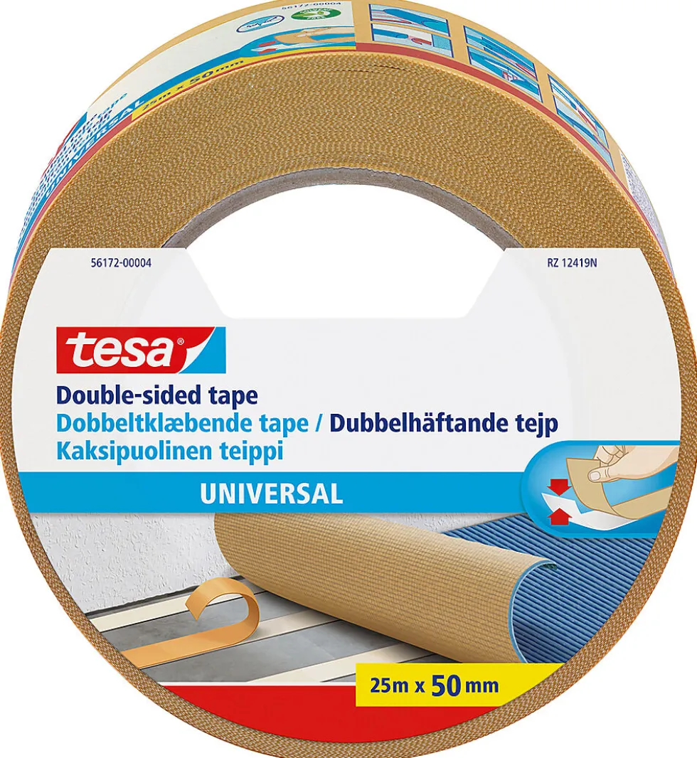 Teppetape universal 25m x 50mm inne dobbeltsidig permanent montering