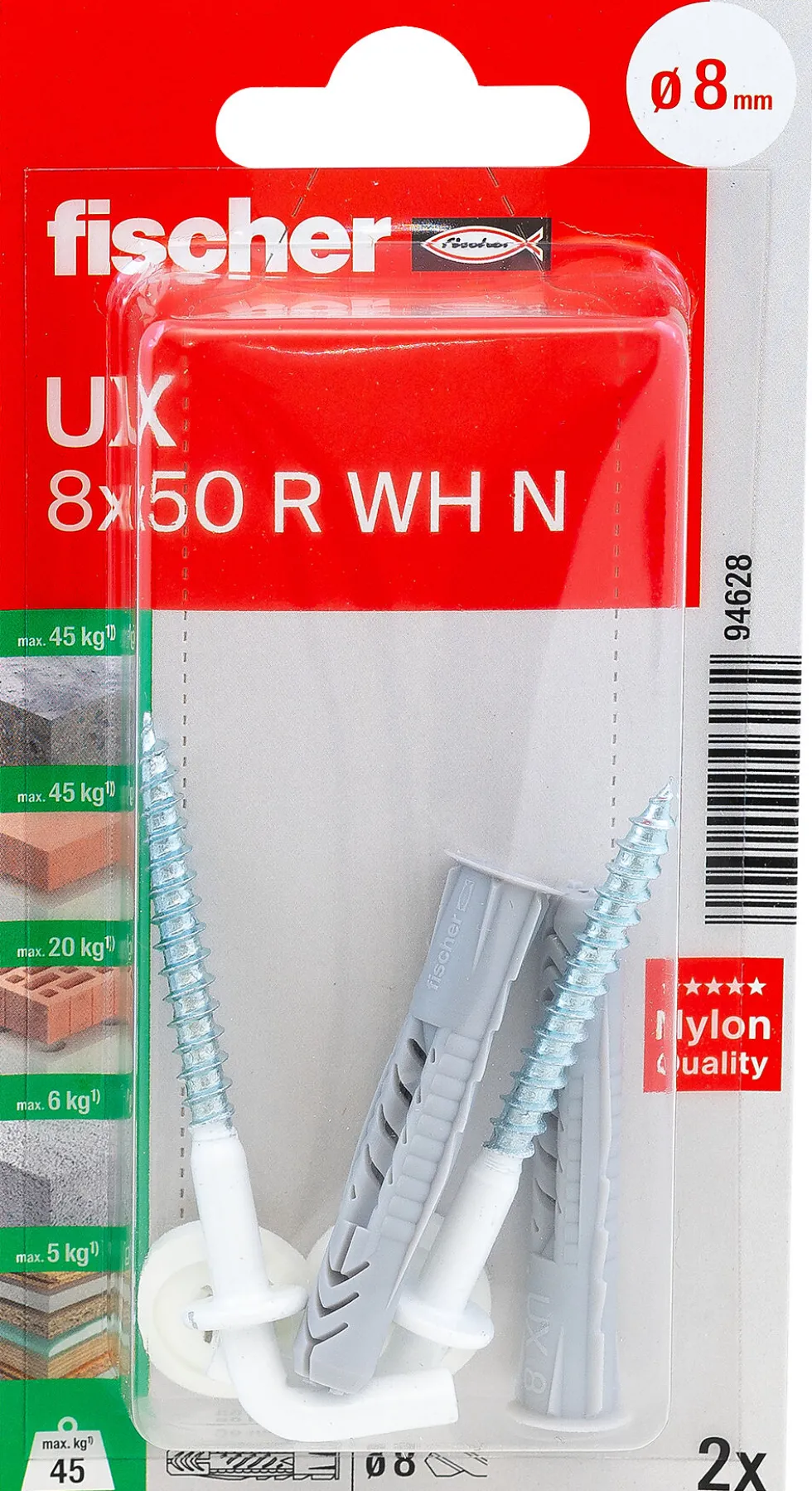 Universalplugg vinkel UX 8x50 mm R WH N 2 stk